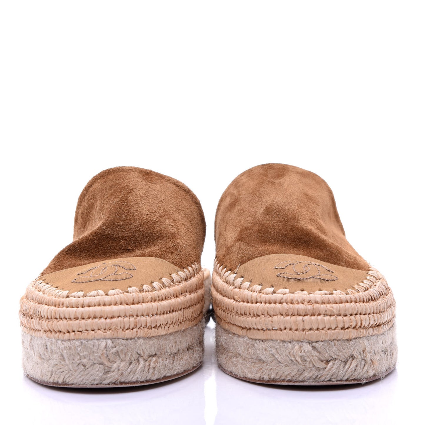 Suede Grosgrain CC Espadrille Mules 36 Dark Beige