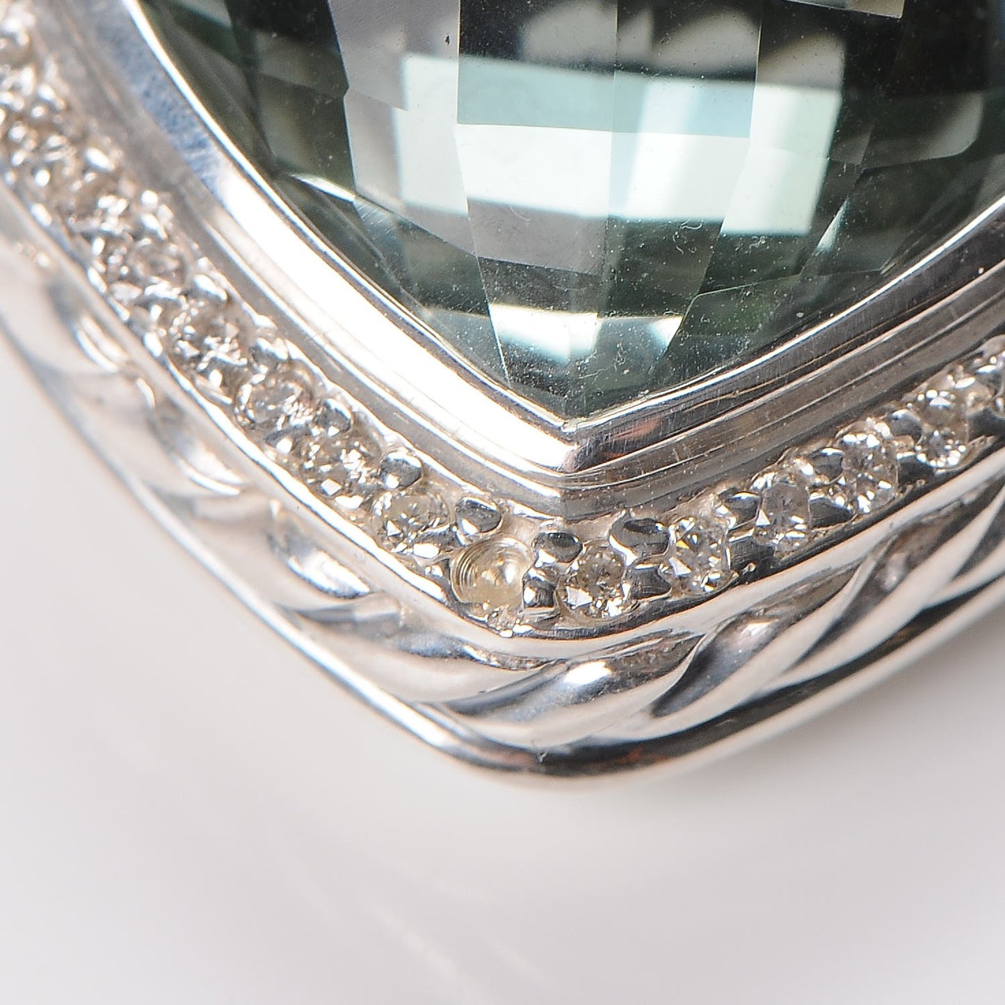Sterling Silver Diamond Prasiolite 14mm Albion Pendant Necklace