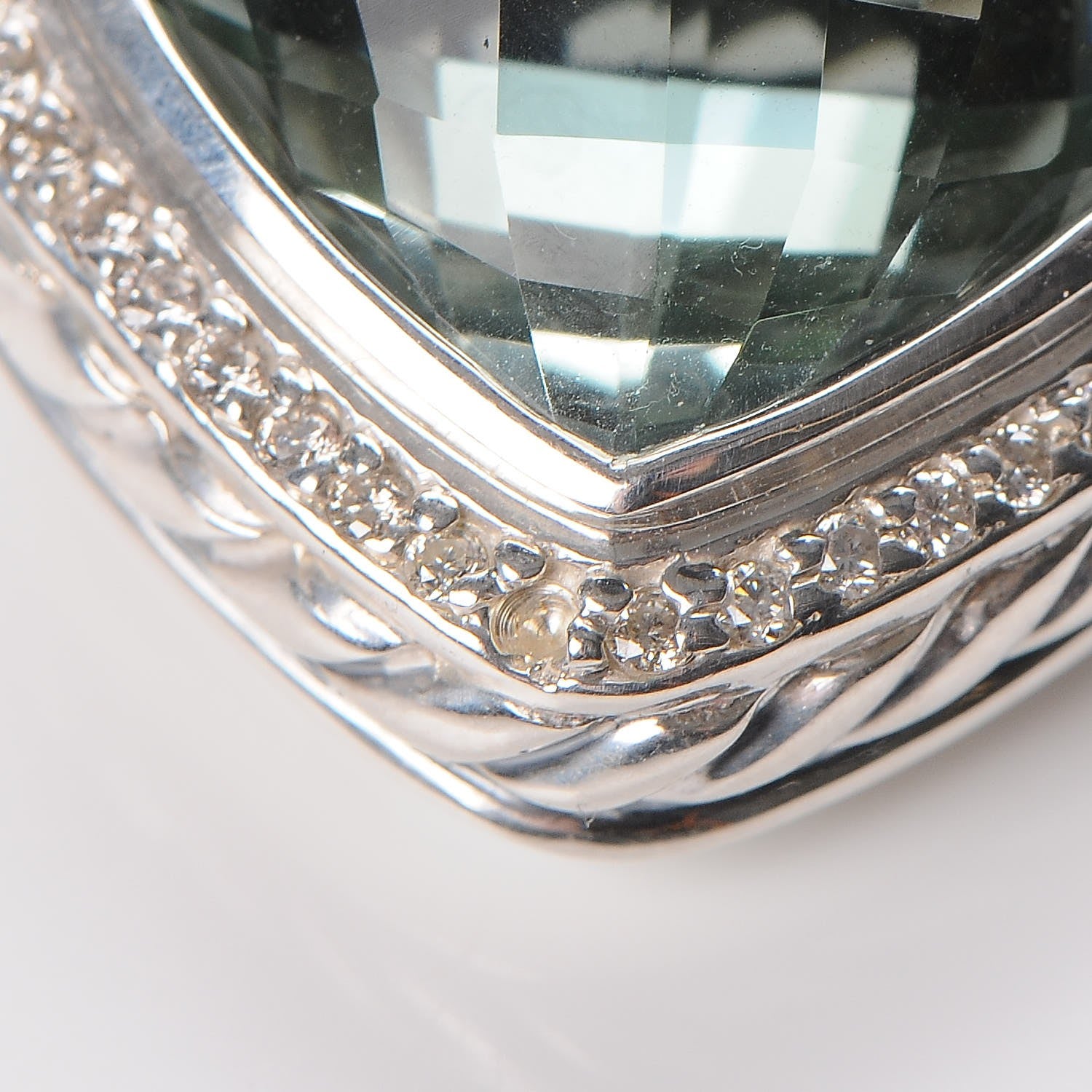 David Yurman Sterling Silver Diamond Prasiolite 14mm Albion Pendant Necklace 9 of 9
