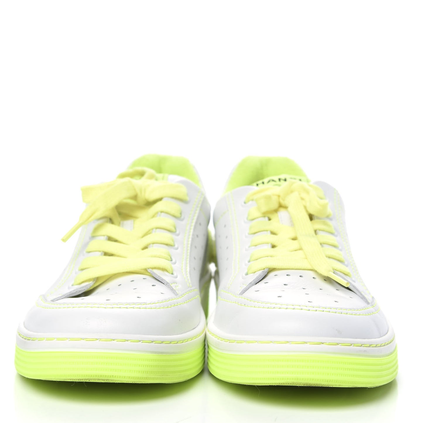 Calfskin Womens Logo Sneakers 40.5 White Yellow