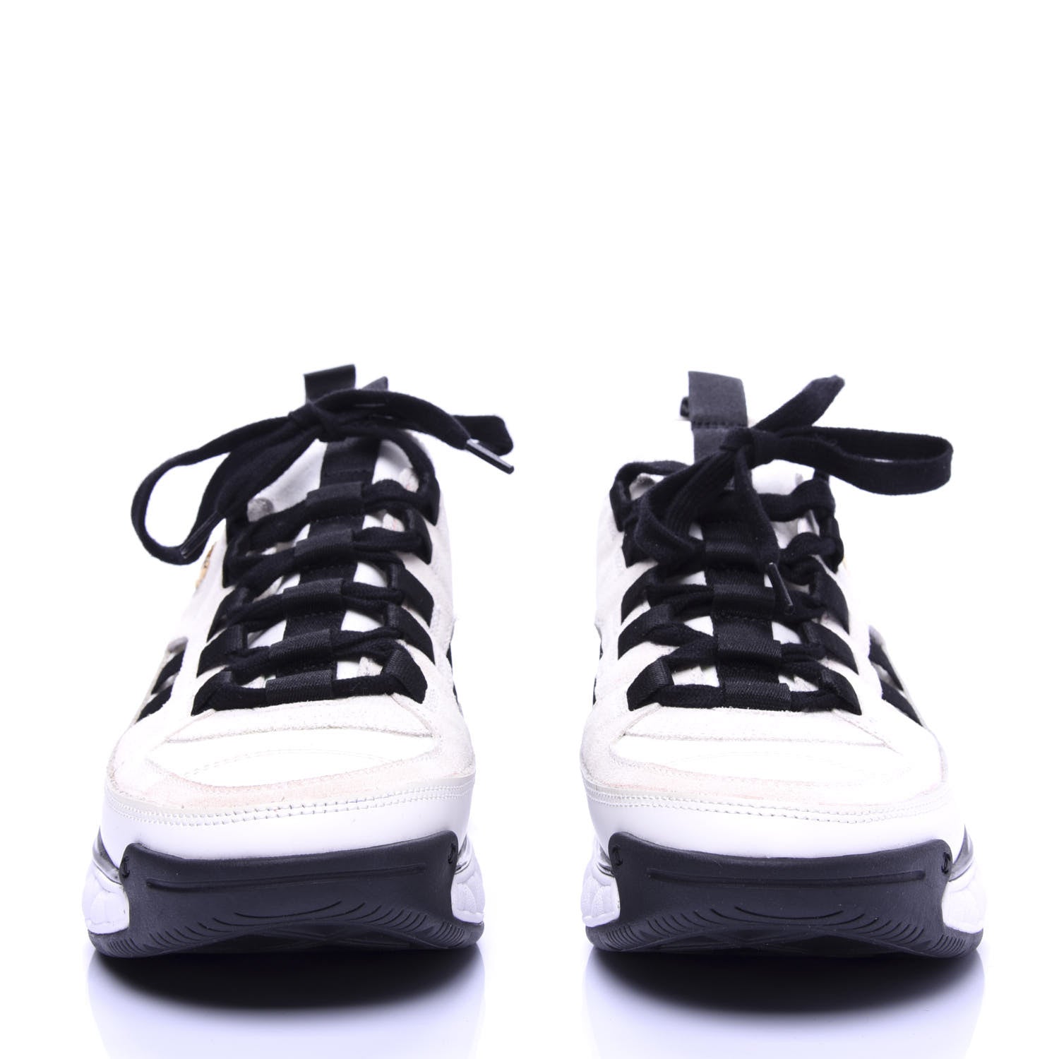 Chanel Calfskin Suede Nylon Grosgrain CC Sneakers 36 White Black 2 of 13