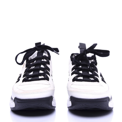 Chanel Calfskin Suede Nylon Grosgrain CC Sneakers 36 White Black 2 of 13