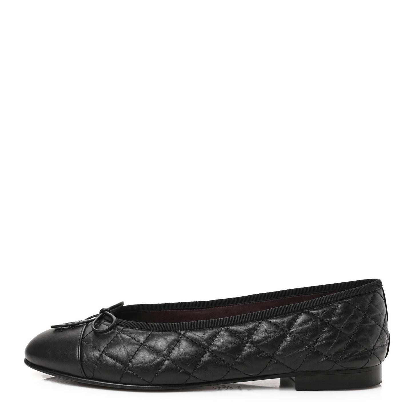 Aged Calfskin Quilted CC Cap Toe Ballerina Flats 40 Black