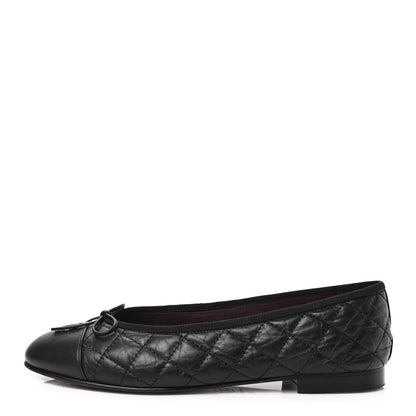 Chanel Aged Calfskin Quilted CC Cap Toe Ballerina Flats 40 Black 1 of 9