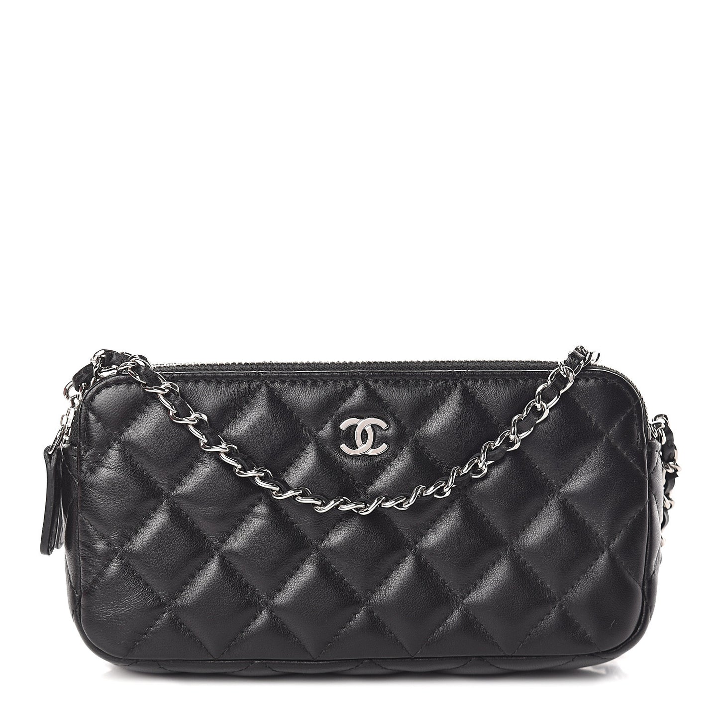 Lambskin Quilted Small Clutch With Chain Black