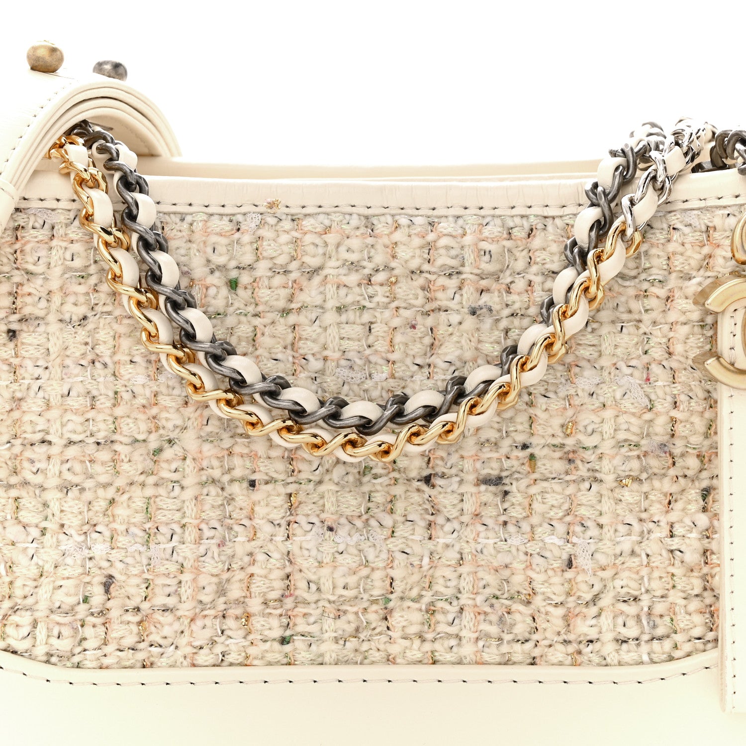 Chanel Tweed Calfskin Quilted Small Gabrielle Hobo Beige Ivory 8 of 17