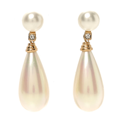 Christian Dior Pearl Crystal Drop Earrings Gold 1 of 4