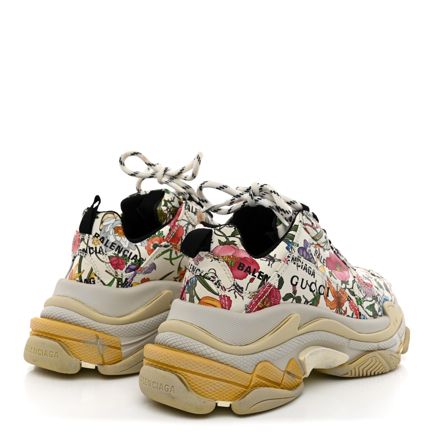 X GUCCI Fabric Allover Logo Flora Print Womens Triple S Sneakers 37 Multicolor White