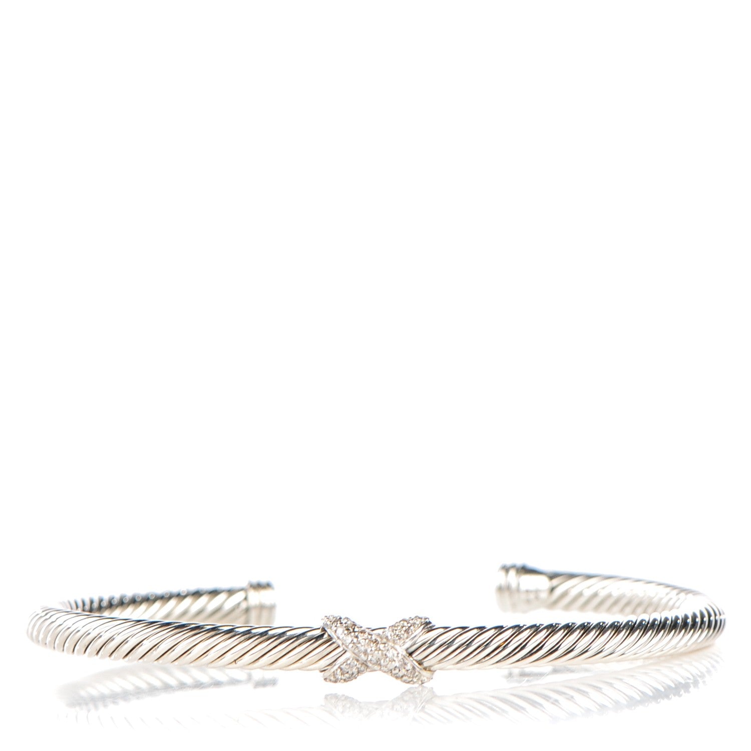 David Yurman Sterling Silver Diamond 4mm X Cable Bracelet 1 of 5