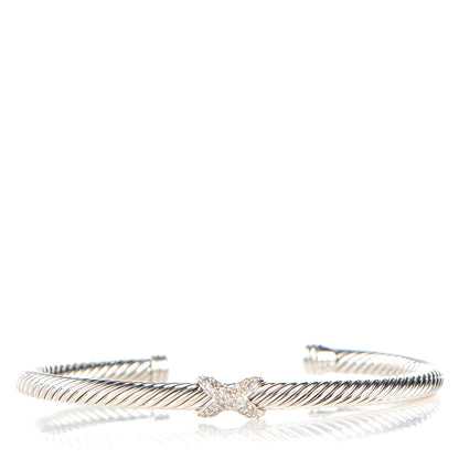 David Yurman Sterling Silver Diamond 4mm X Cable Bracelet 1 of 5
