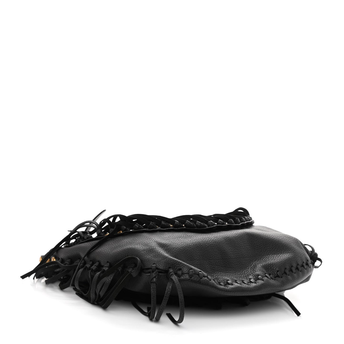 Grained Calfskin C-Rockee Fringe Hobo Black