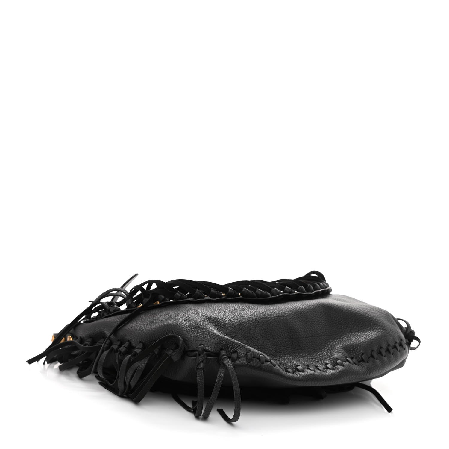 Valentino Garavani Grained Calfskin C-Rockee Fringe Hobo Black 4 of 10
