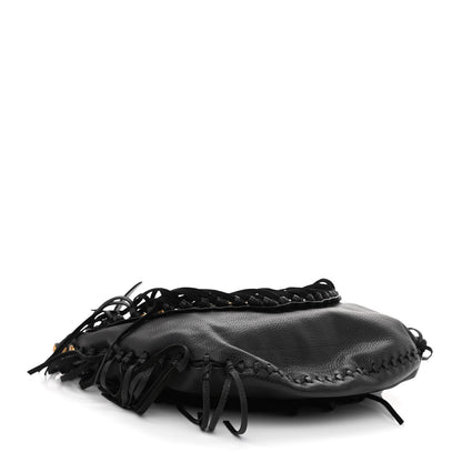 Valentino Garavani Grained Calfskin C-Rockee Fringe Hobo Black 4 of 10