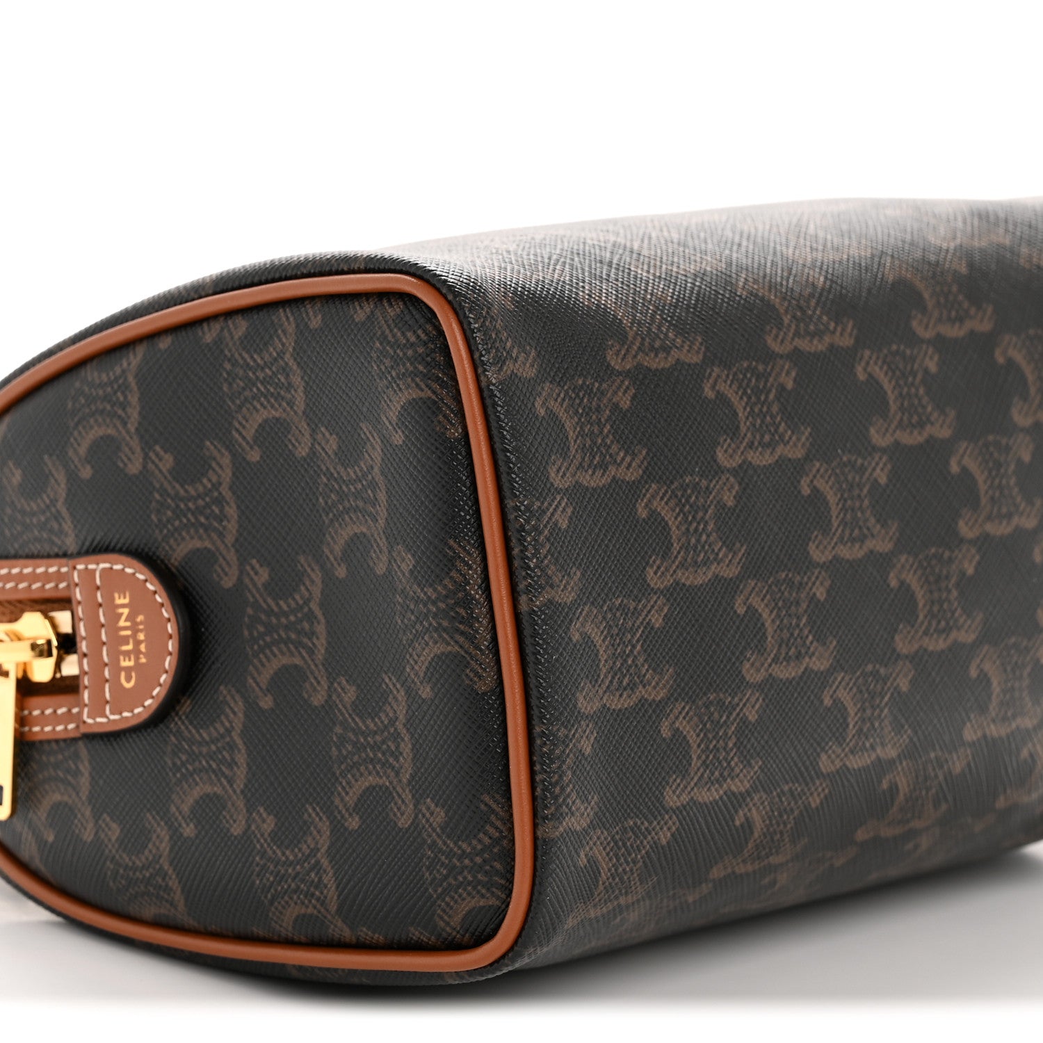Celine Triomphe Canvas Calfskin Small Boston Bag Tan 10 of 13