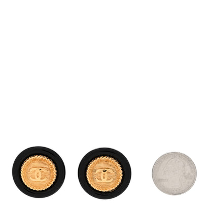 Chanel Resin CC Button Earrings Gold Black 2 of 7