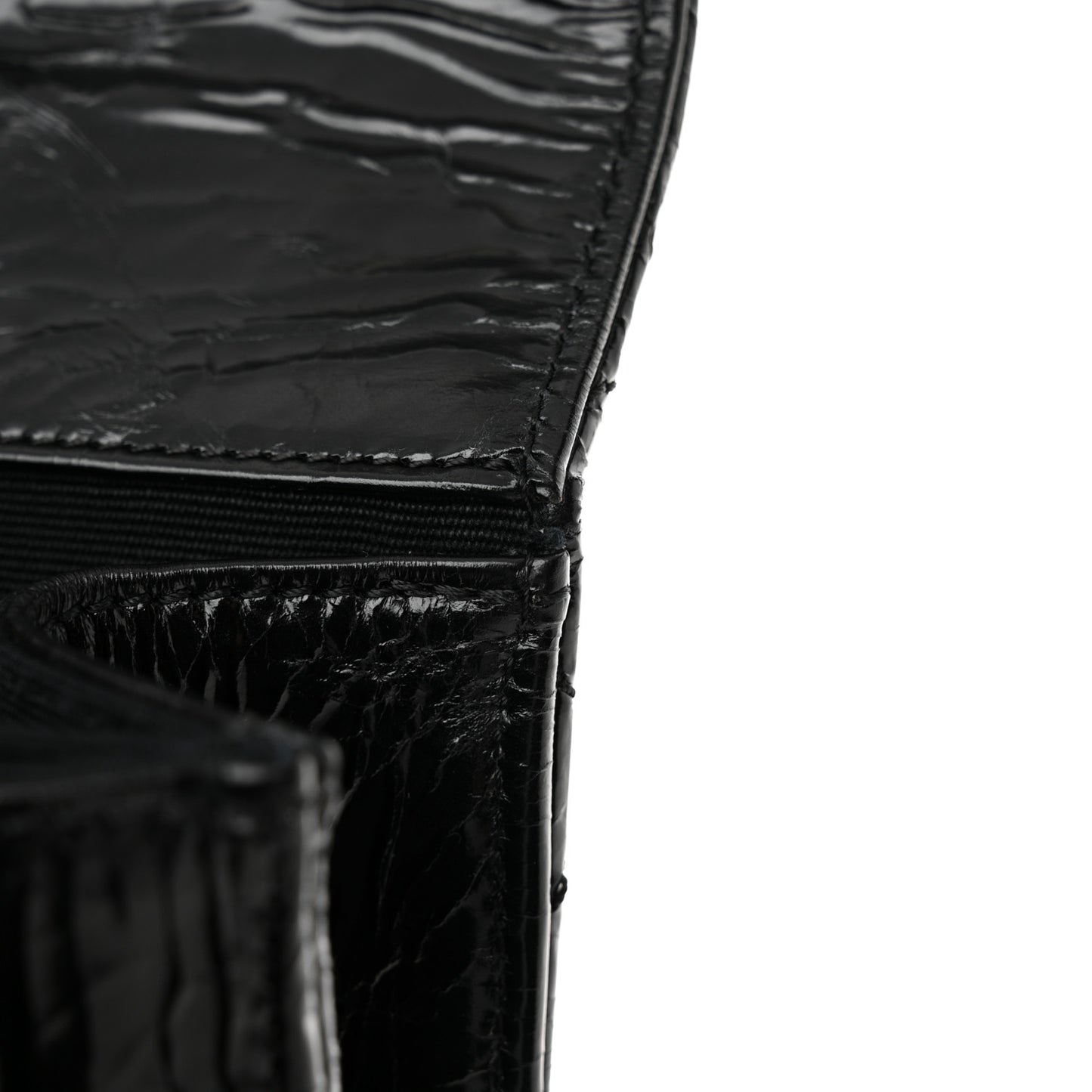 Glazed Calfskin Quilted Rita Top Handle Flap Black
