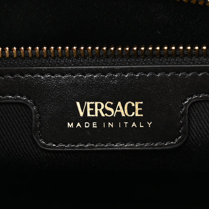 Versace Calfskin Cotton Floral Printed La Medusa Book Tote Black Water Lily 6 of 13