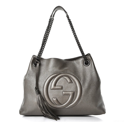Gucci Metallic Pebbled Calfskin Medium Soho Chain Shoulder Bag Sasso 1 of 7