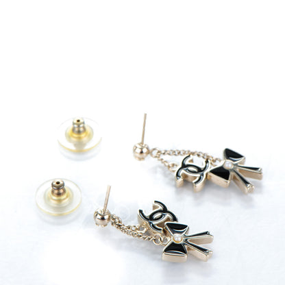 Chanel Enamel Bow CC Dangle Earrings Black Gold 3 of 3