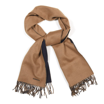 Hermes Cashmere Recto Verso Muffler Camel Marine 1 of 4