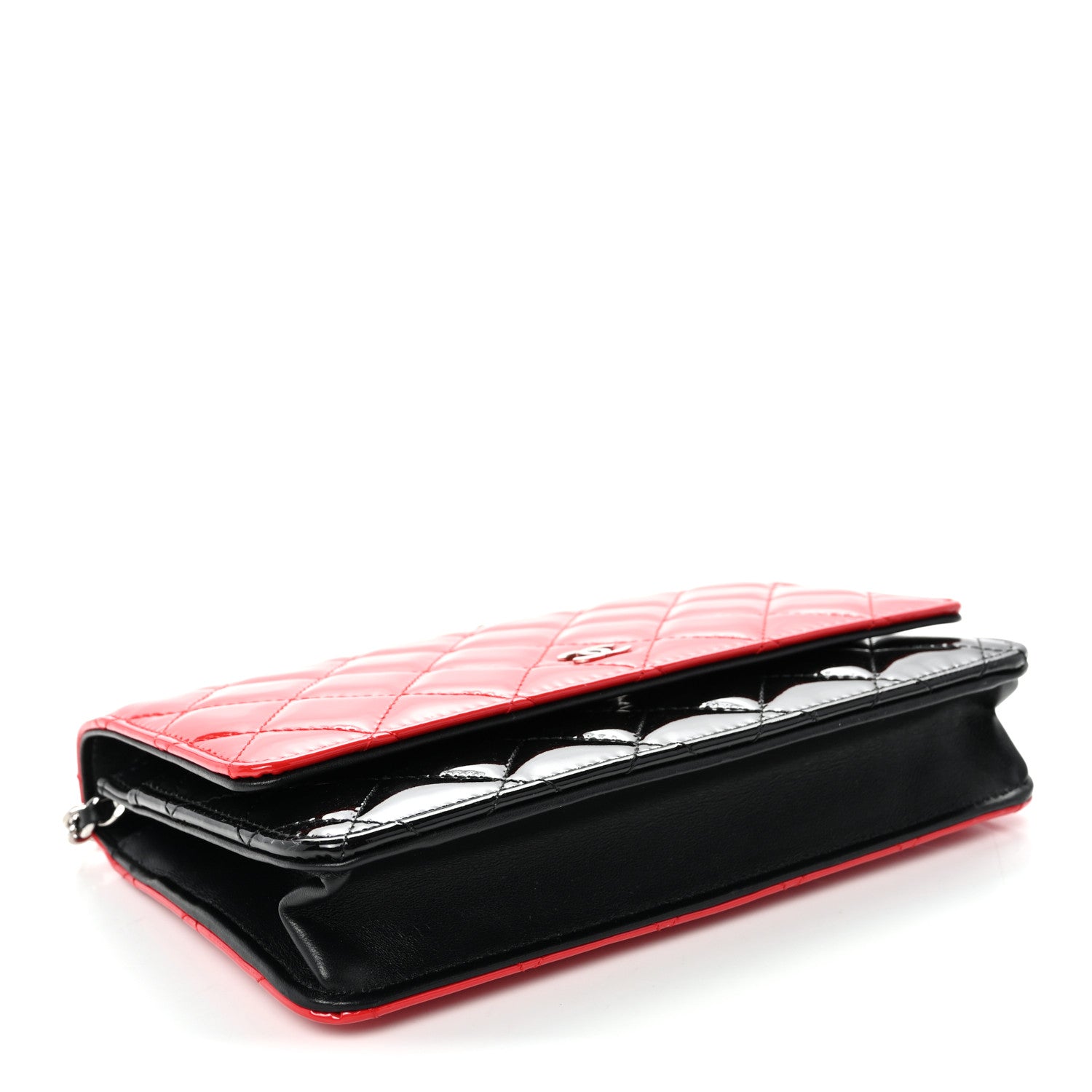 Chanel Patent Quilted Bi-Color Wallet On Chain WOC Red Black 4 of 12