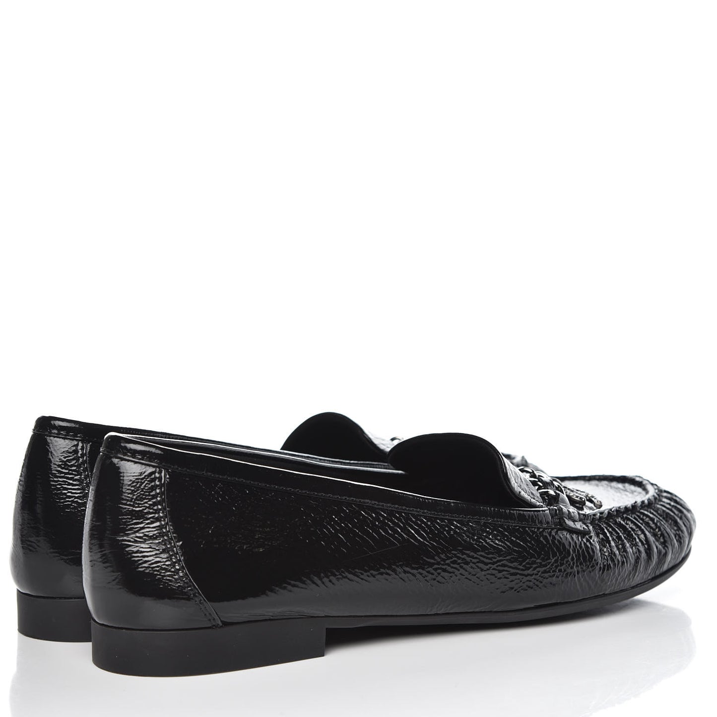 Patent Crackled Calfskin CC Mocassin Loafers 41 Black