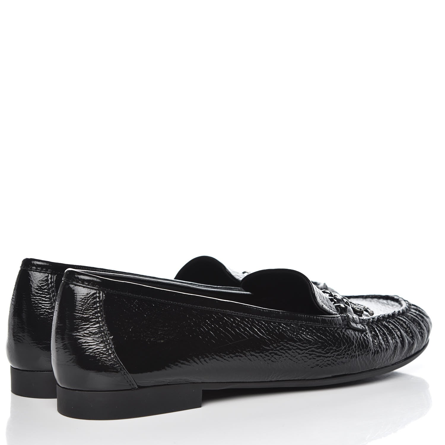 Chanel Patent Crackled Calfskin CC Mocassin Loafers 41 Black 4 of 9