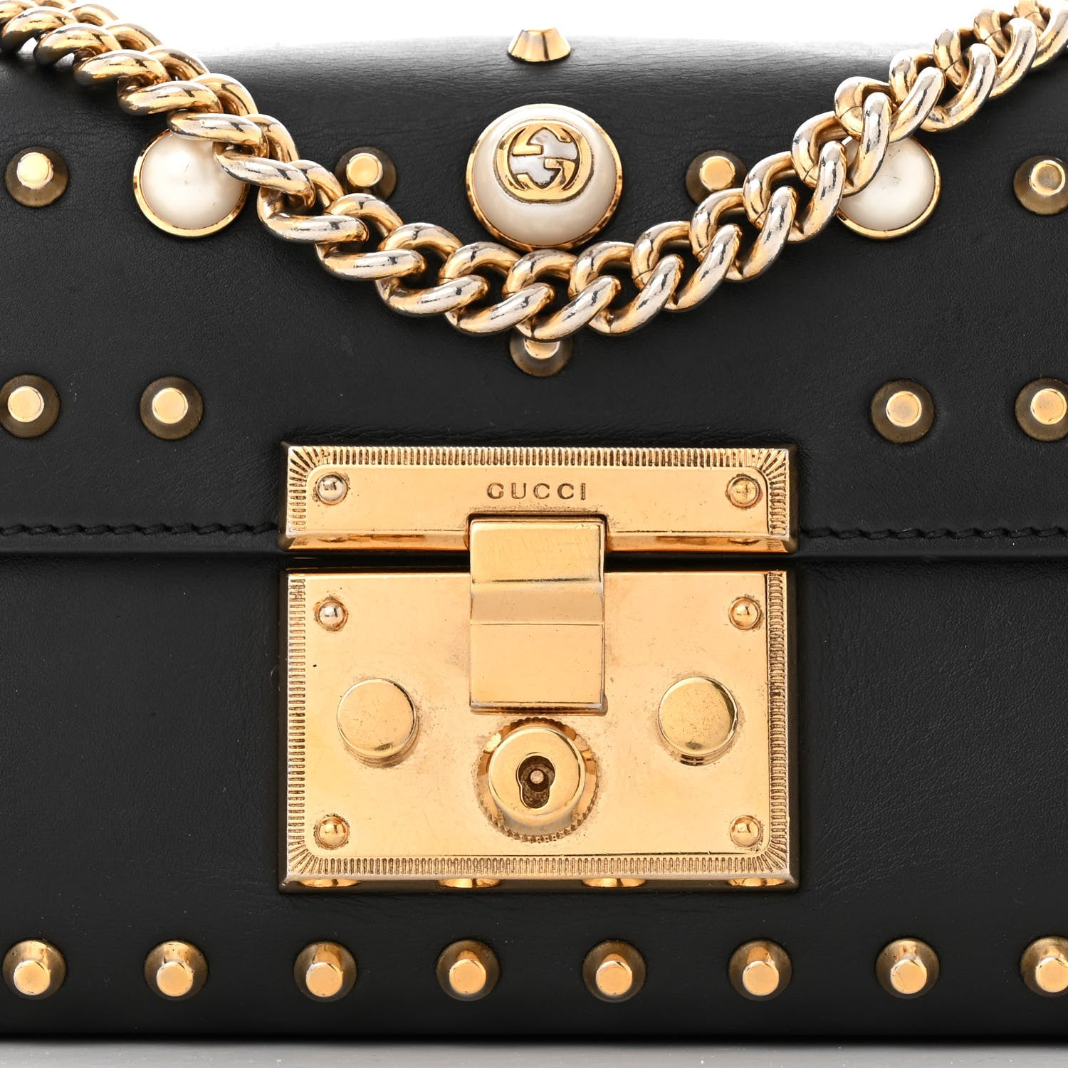 Gucci Calfskin Studded Small Padlock Shoulder Bag Black 8 of 11