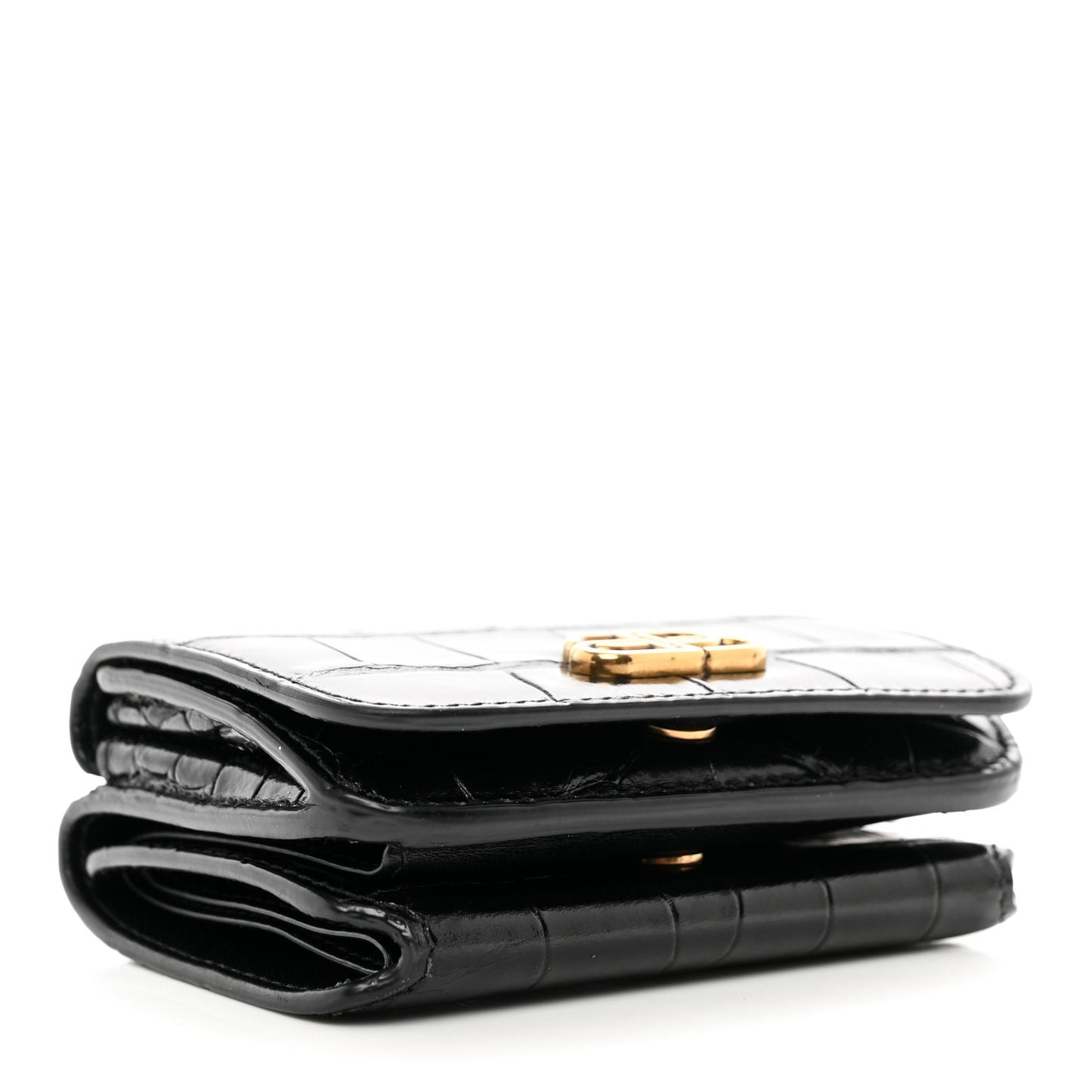 Shiny Calfskin Crocodile Embossed Mini BB Card Case Wallet Black