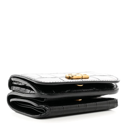Balenciaga Shiny Calfskin Crocodile Embossed Mini BB Card Case Wallet Black 4 of 8