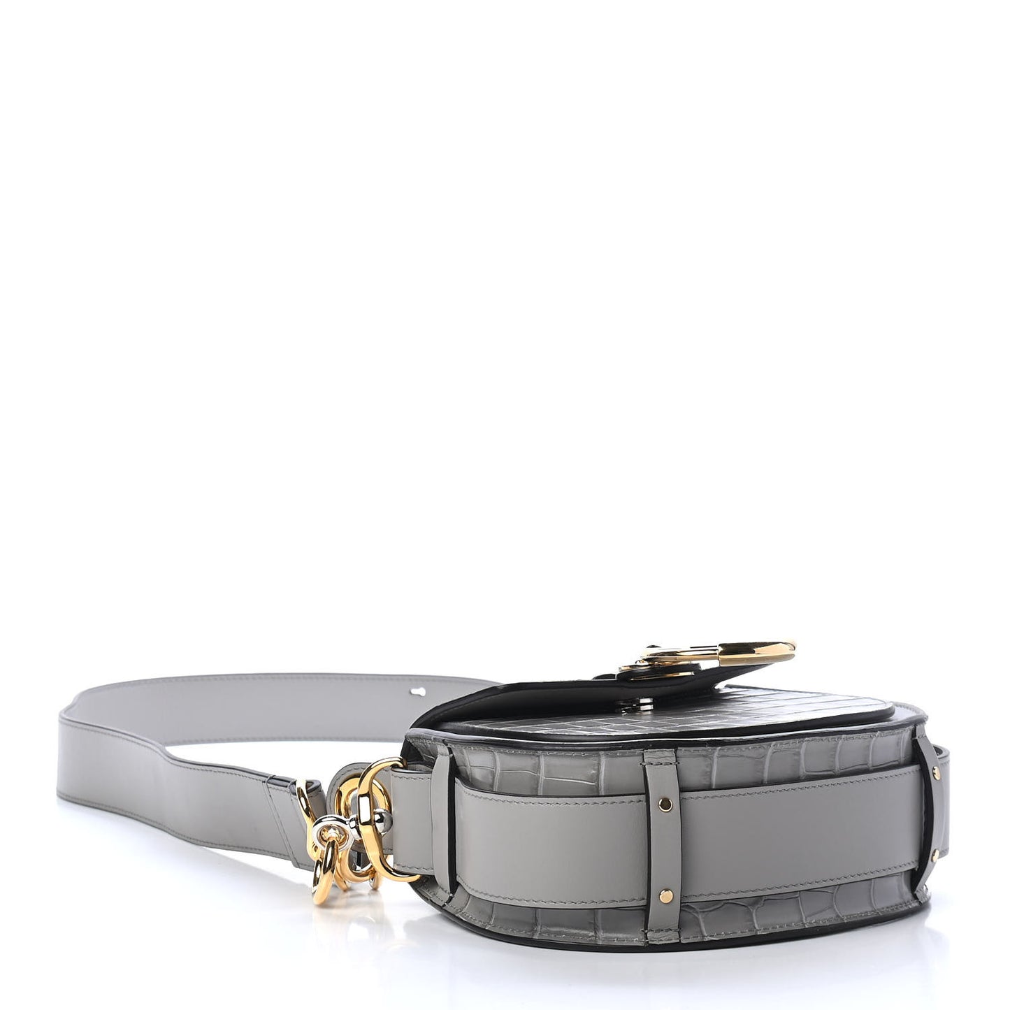 Calfskin Crocodile Embossed Small Tess Bag Stormy Gray