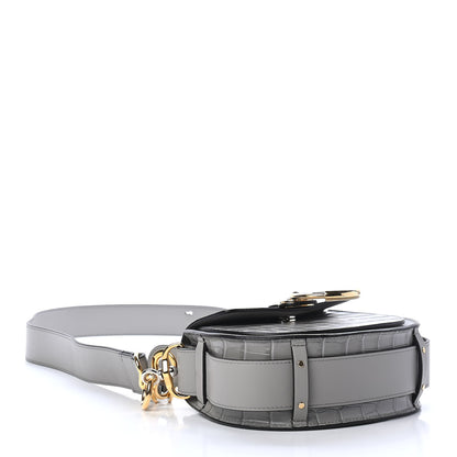 Chloe Calfskin Crocodile Embossed Small Tess Bag Stormy Gray 3 of 5