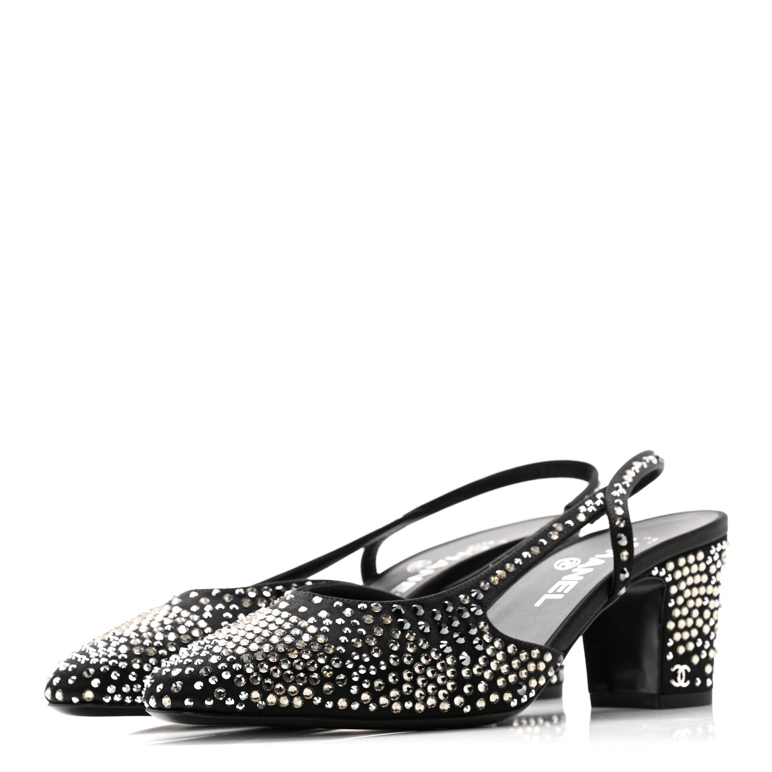 Chanel Strass Cap Toe CC Slingback Pumps 39.5 Black 4 of 10
