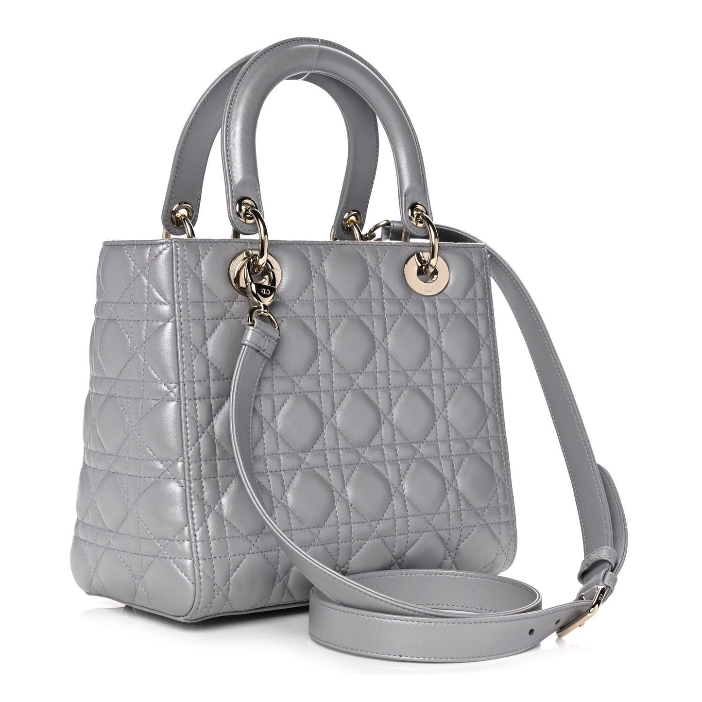 Pearly Lambskin Cannage Medium Lady Dior Grey