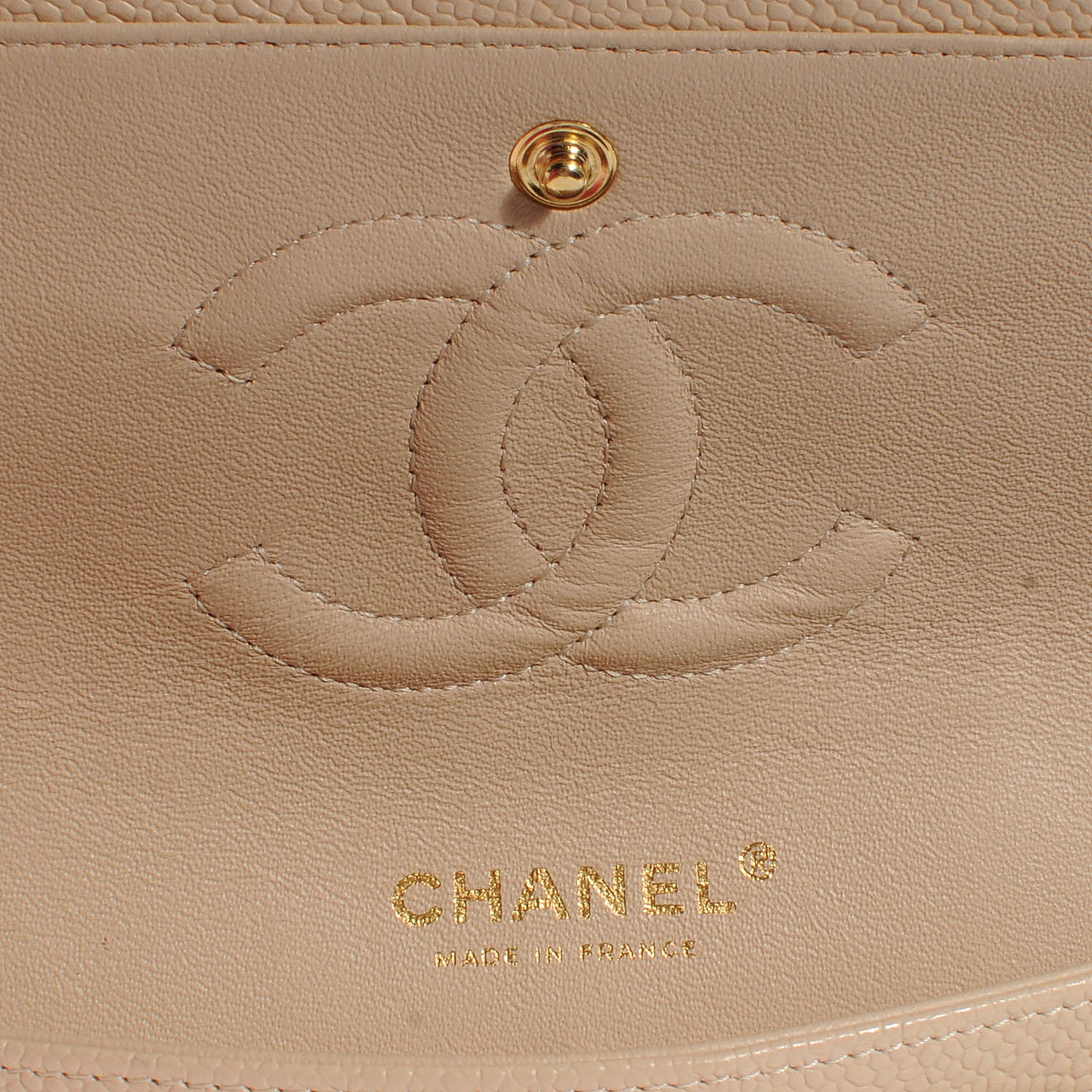 Caviar Quilted Medium Double Flap Beige