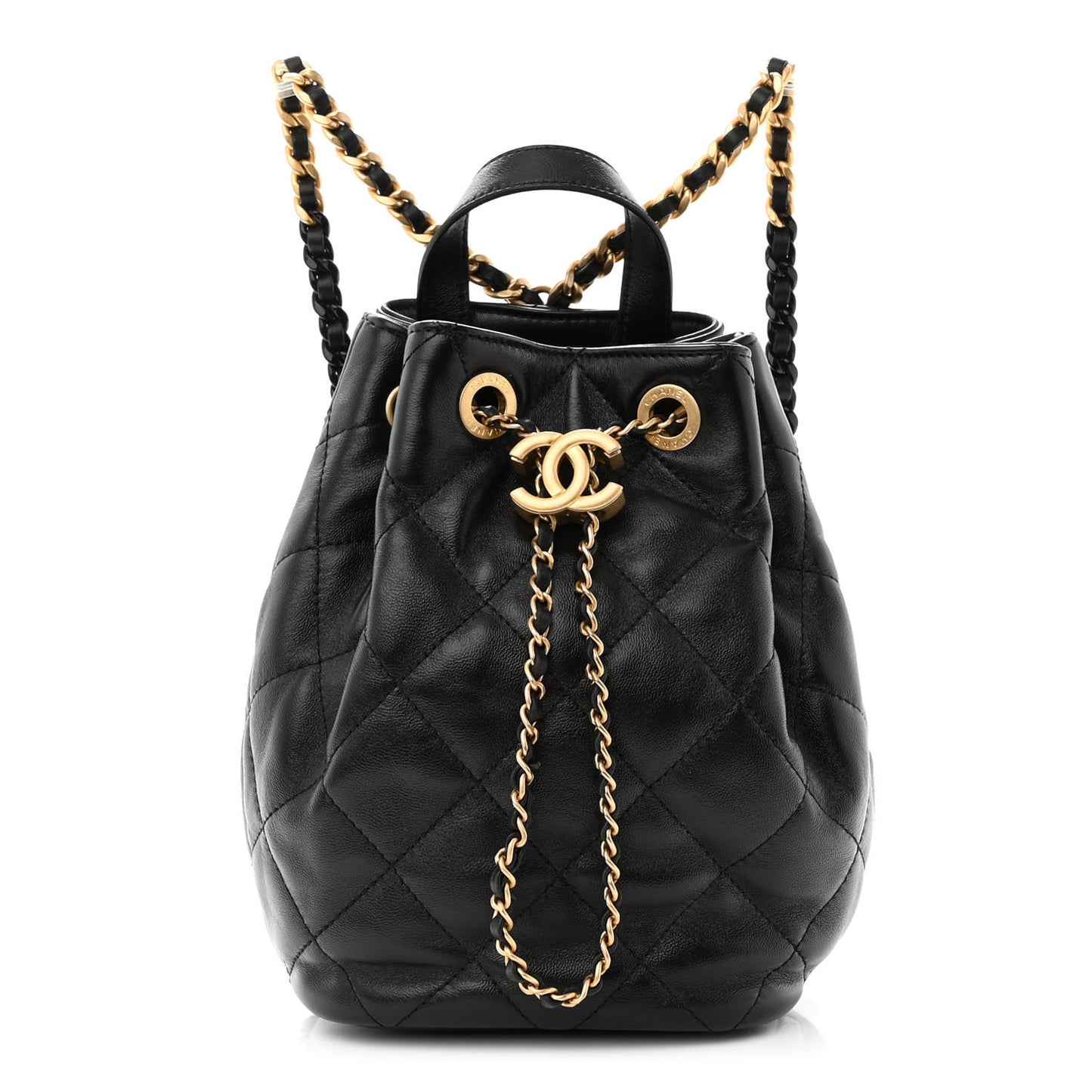 Calfskin Quilted CC Chain Bucket Backpack Black