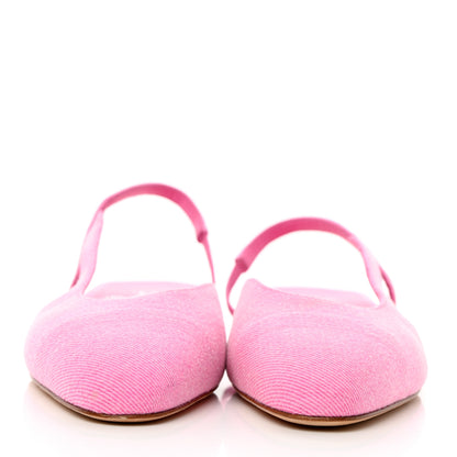Chanel Denim Cap Toe CC Slingback Flat 37.5 Neon Pink 2 of 9