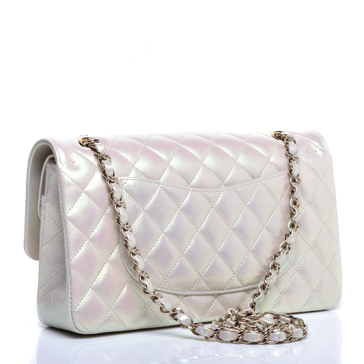 Iridescent Lambskin Quilted Medium Double Flap Ivory