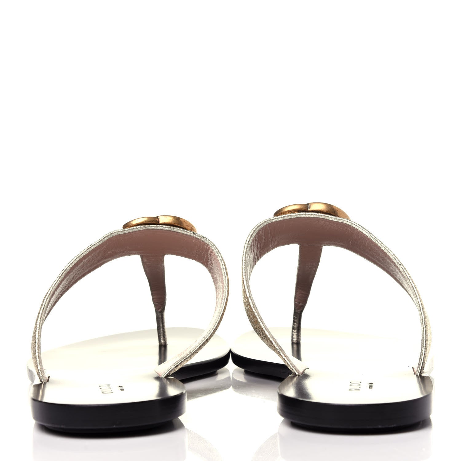 Gucci Nappa Silk Galassia GG Marmont Thong Flat Sandals 38.5 Platino 5 of 11