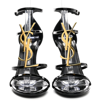Saint Laurent Patent Cassandra 100 Ankle Strap Sandals 39 Black Gold 2 of 11