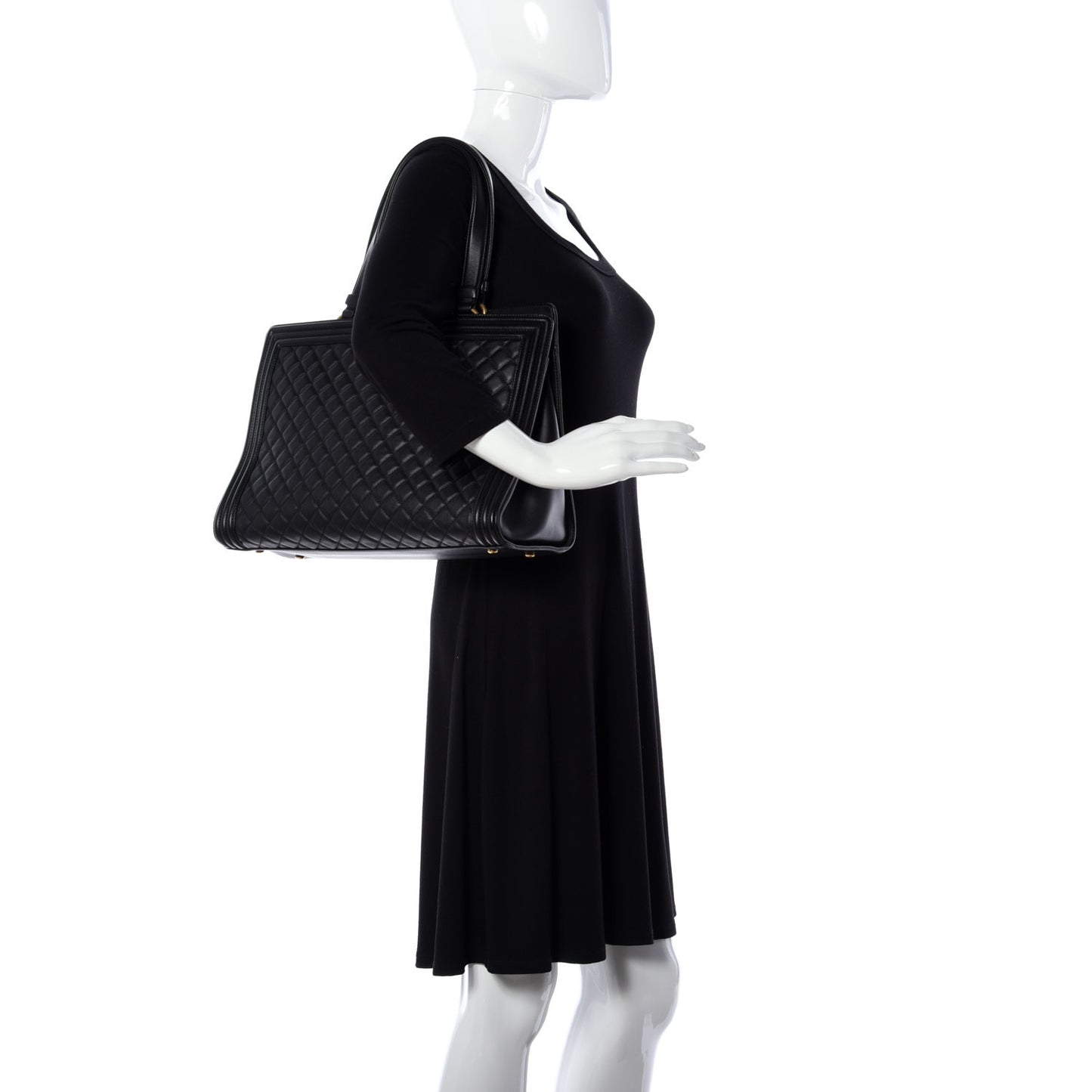 Calfskin Quilted Boy Shopping Tote Black