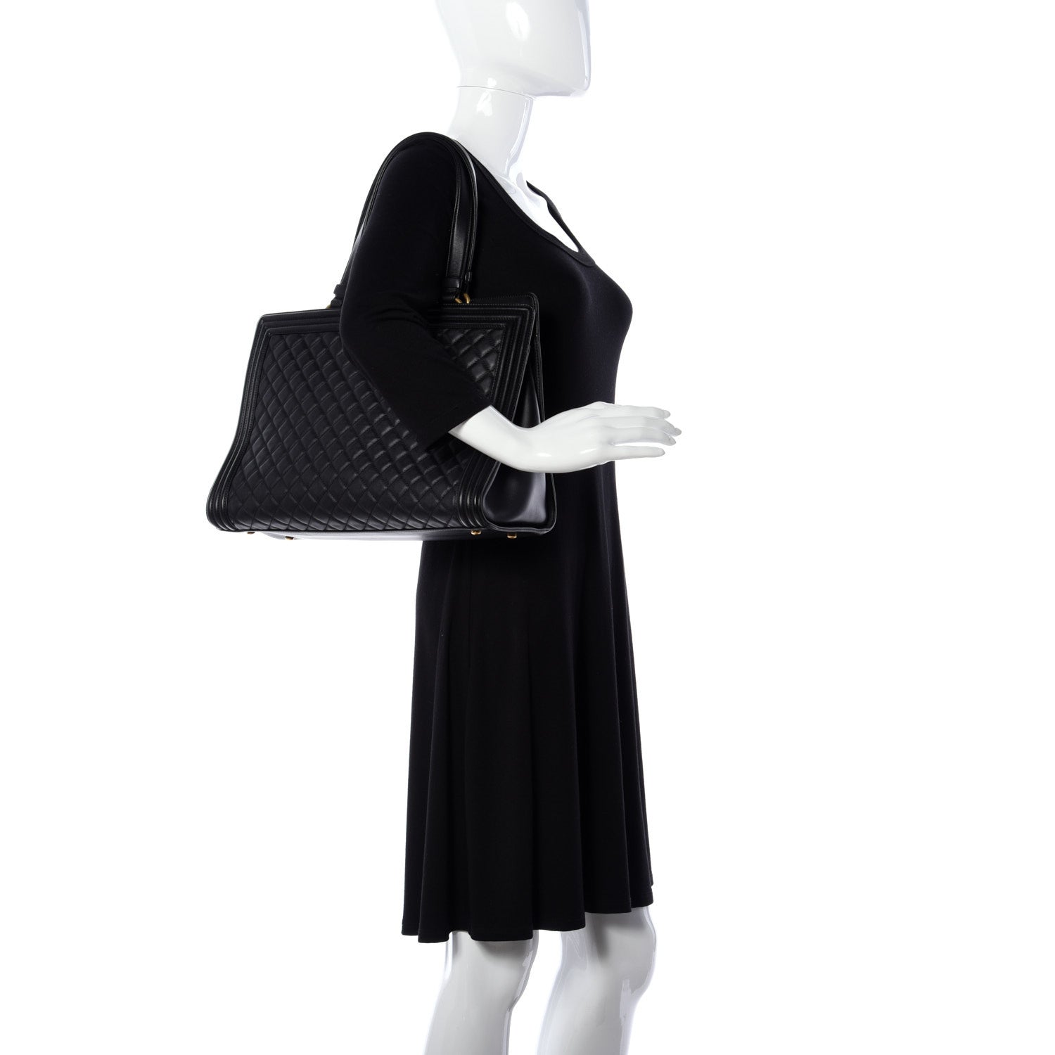 Chanel Calfskin Quilted Boy Shopping Tote Black 2 of 8