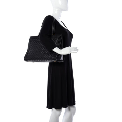 Chanel Calfskin Quilted Boy Shopping Tote Black 2 of 8