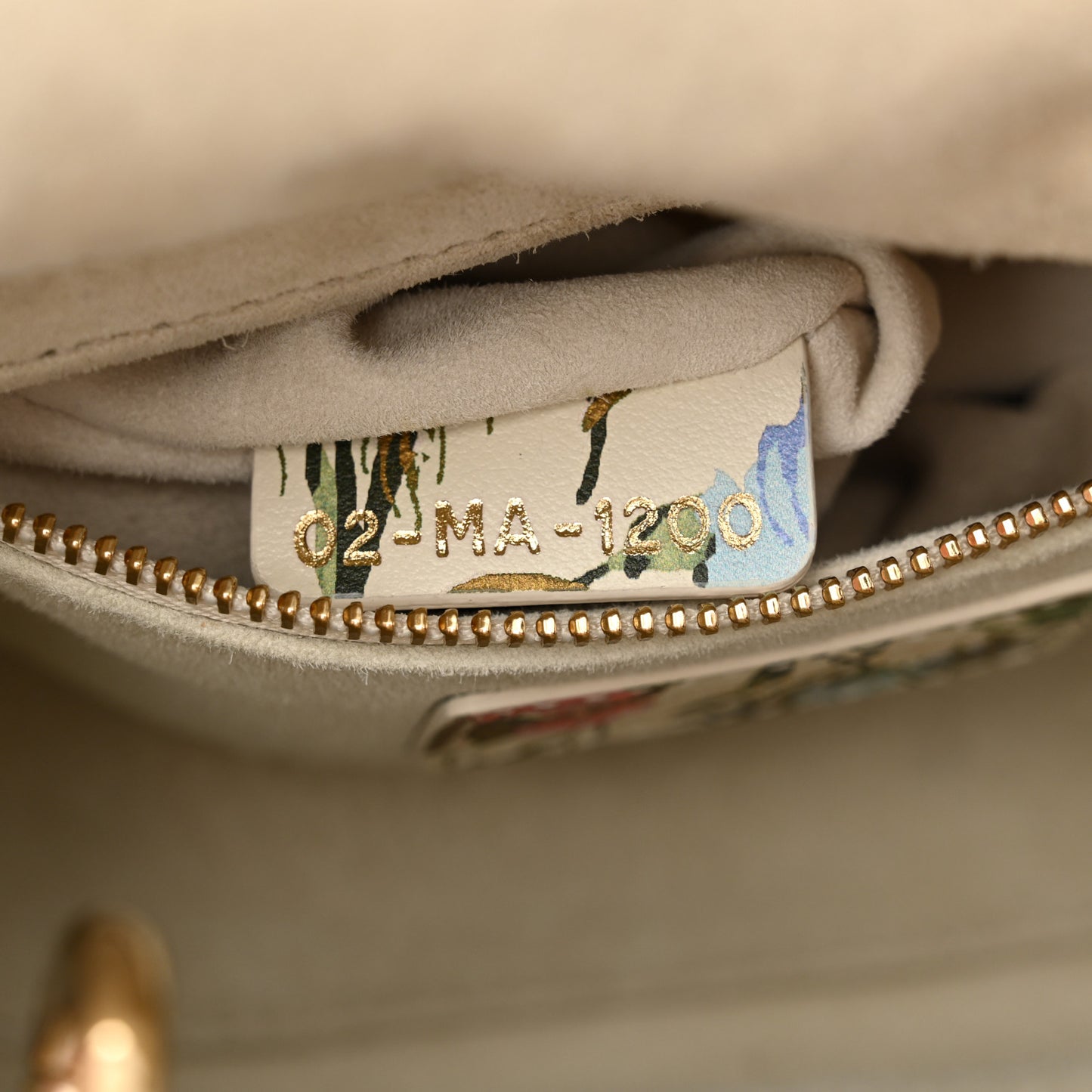 Calfskin Hibiscus Printed Embroidered Mini Lady Dior Beige Multicolor