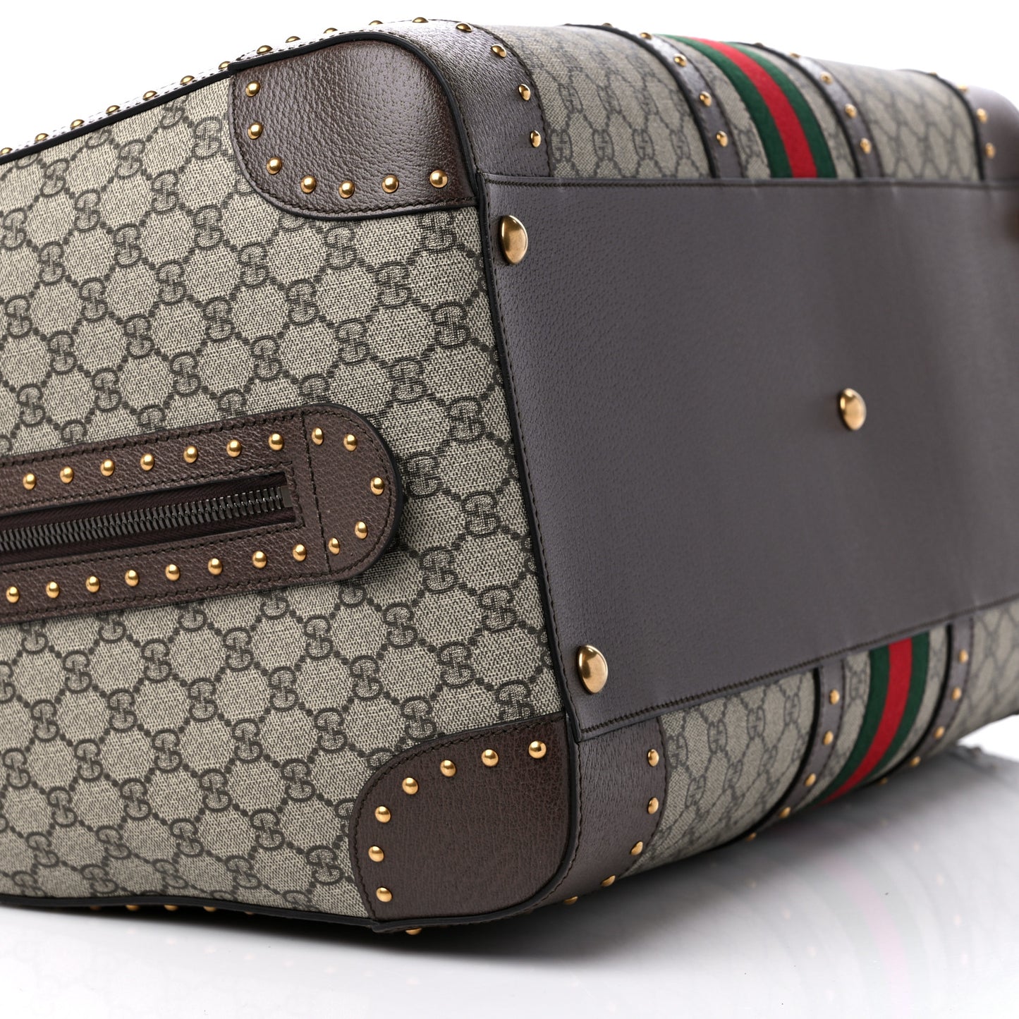 GG Supreme Monogram Textured Dollar Calfskin Web Studded Large Savoy Duffle Bag Beige Ebony