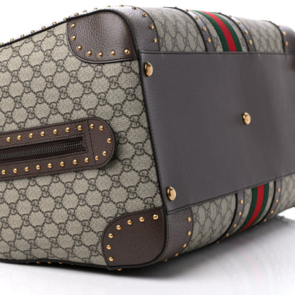 Gucci GG Supreme Monogram Textured Dollar Calfskin Web Studded Large Savoy Duffle Bag Beige Ebony 7 of 8