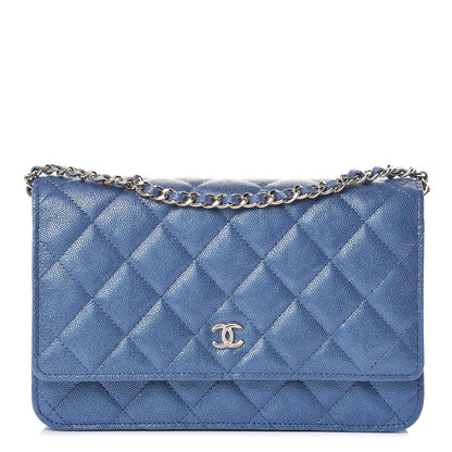 Chanel Iridescent Caviar Quilted Wallet On Chain WOC Dark Blue 1 of 12