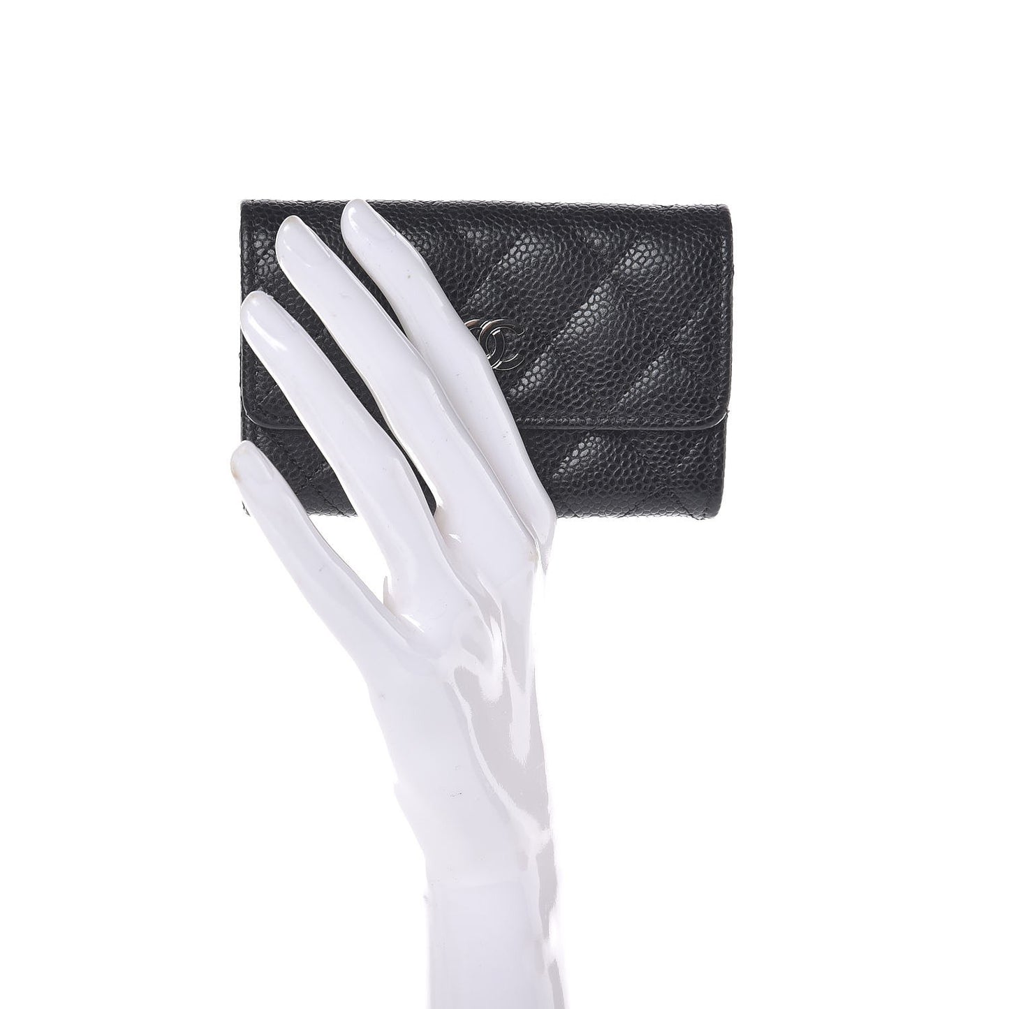 Caviar Quilted Flap Card Holder Black