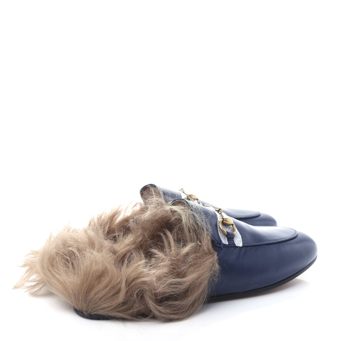 Malaga Kid Fur Womens Princetown Slippers 37 Blue Agata