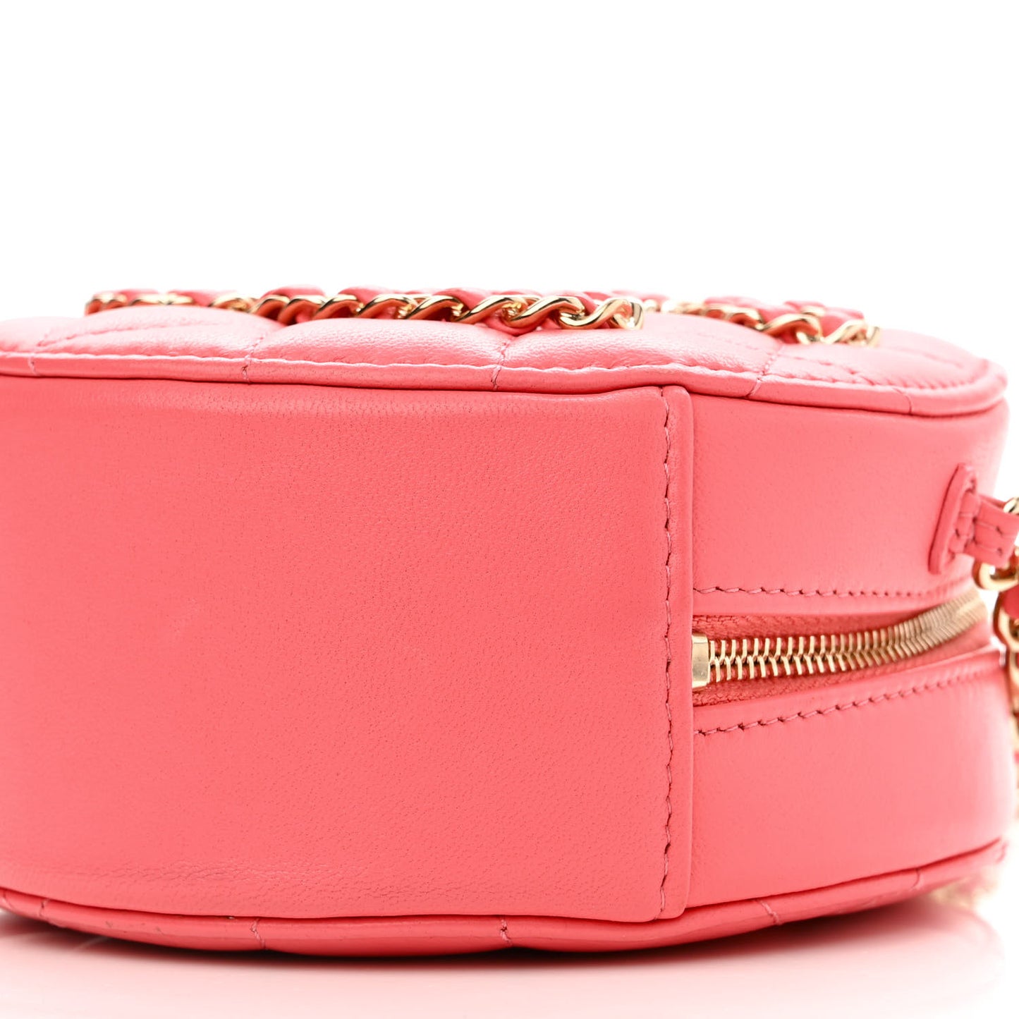 Lambskin Quilted Large CC Round Clutch With Chain Pink